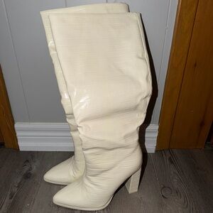 Cream Knee-High Block Heel Boots - Women